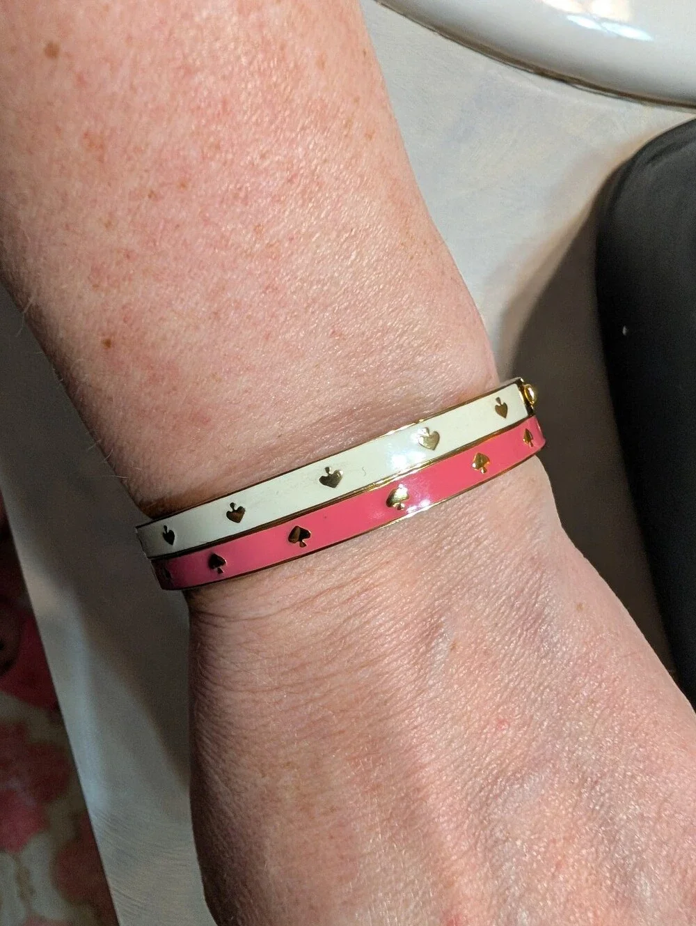 Kate Spade Pink & White Enamel Bangle Set